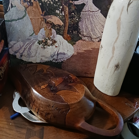 Vintage Artisan🐟 🥘Art Oval Tray Platter  Hand Carved Wood🪵Nice Gift.🎁 💕🥭 - Picture 5 of 11